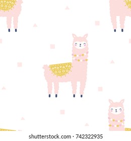 Seamless vector cute llama pattern