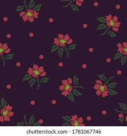 Seamless Vector Cute pink flowers with purple background Pattern. Great for Fabrics, Scrap booking, bullet journal, textiles, blankets, pillows, cover,