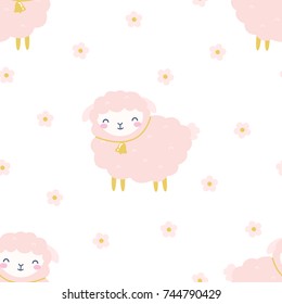 Seamless vector cute pink sheep pattern