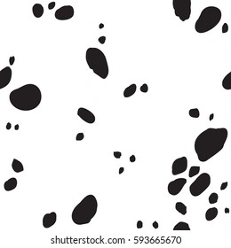 Seamless Vector Dalmatian Dog Fur Wallpaper Pattern, Cute Fun Spotted Black And White Background Design With Abstract Hand Drawn Dots