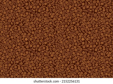 Textura de satén marrón de damasco vectorial sin foco. Patrón floral floreciente, hojas florales ramas de cacao fondo de color. Diseño de papel de ajuste, relleno de páginas web, fondo