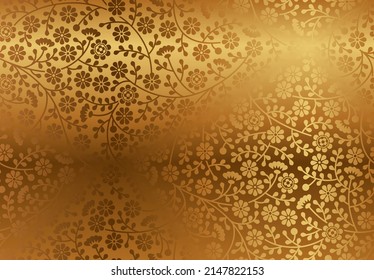 Seamless vector damask golden texture. Blossom floral pattern, flower leaves branches background. Luxury wrapping paper design, web page fill, backdrop