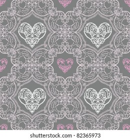 Seamless vector damask heart pattern.