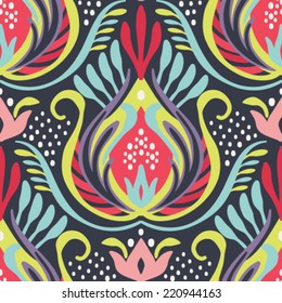 Seamless vector damask pattern. Classic floral background