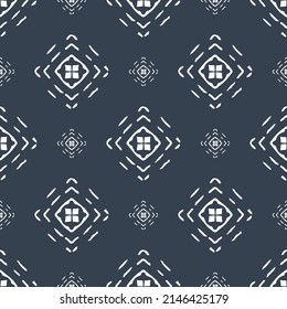Seamless vector dark background white pattern. Geometric white embroidery model pattern design.