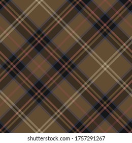 Seamless vector dark brown tartan pattern. Plaid background. Classic fashion wool pattern. For design,  fabric, textile, wrapping, cover etc.