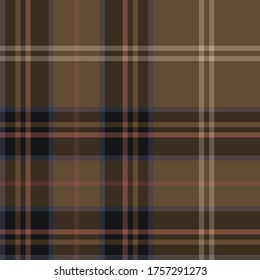 Seamless vector dark brown tartan pattern. Plaid background. Classic fashion wool pattern. For design,  fabric, textile, wrapping, cover etc.