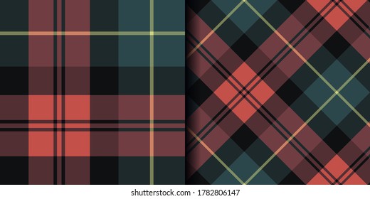 Seamless vector dark green and red pattern. Plaid background. For design, fabric, textile, wrapping, cover etc.