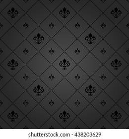 Seamless vector dark ornament. Modern geometric pattern with royal lilies