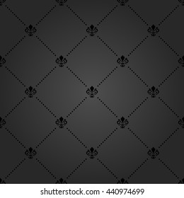 Seamless vector dark ornament. Modern geometric pattern with royal lilies