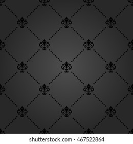 Seamless vector dark ornament. Modern geometric pattern with royal lilies