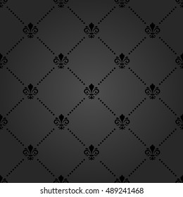 Seamless vector dark ornament. Modern geometric pattern with royal lilies