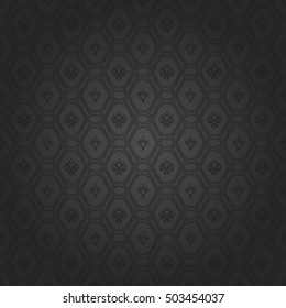 Seamless vector dark ornament. Modern geometric pattern with royal lilies