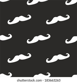 Seamless vector dark pattern, background or texture with big, white curly vintage retro gentleman mustaches on black background. For websites, desktop wallpaper, blog, web design.