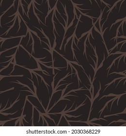Seamless vector dark pattern with dry branches and twigs of a tree.