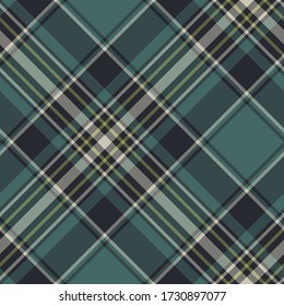 Seamless vector dark turquoise plaid pattern. Tartan background. Classic pattern. For fabric, textile, wrapping, cover etc.