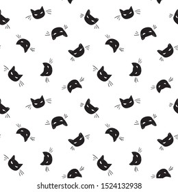 Seamless vector day of the dead black cat pattern with hand drawn spooky cat. Funny and happy design for your perfect party.