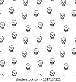 Seamless vector day of the dead folk art pattern with hand drawn sugar scull in black and white. Funny and happy design for your perfect party.