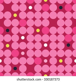 Seamless vector decorative background with circles, buttons and polka dots