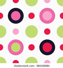 Seamless vector decorative background with circles, buttons and polka dots. Print. Cloth design, wallpaper.