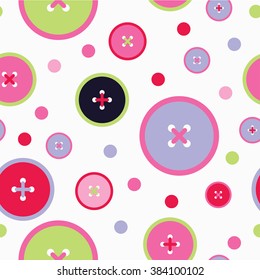 Seamless vector decorative background with circles, buttons and polka dots. Print. Cloth design, wallpaper.