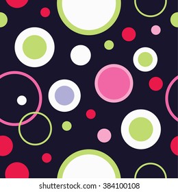 Seamless vector decorative background with circles, buttons and polka dots. Print. Cloth design, wallpaper.