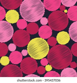 Seamless vector decorative background with circles and polka dots. Print. Cloth design, wallpaper.