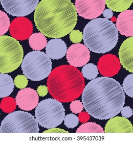 Seamless vector decorative background with circles and polka dots. Print. Cloth design, wallpaper.