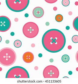 Seamless vector decorative background with circles, buttons and polka dots. Print. Cloth design, wallpaper.