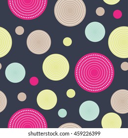 Seamless vector decorative background with circles and polka dots. Print. Cloth design, wallpaper.