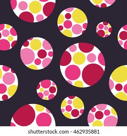 Seamless vector decorative background with circles and polka dots. Print. Cloth design, wallpaper.
