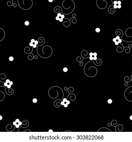 Seamless vector decorative background with flowers and dots