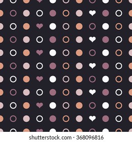 Seamless vector decorative background with hearts and polka dots