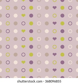 Seamless vector decorative background with hearts and polka dots