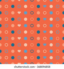 Seamless vector decorative background with hearts and polka dots