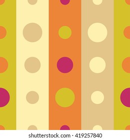 Seamless vector decorative background with strips and polka dots. Print. Cloth design, wallpaper.
