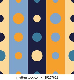 Seamless vector decorative background with strips and polka dots. Print. Cloth design, wallpaper.