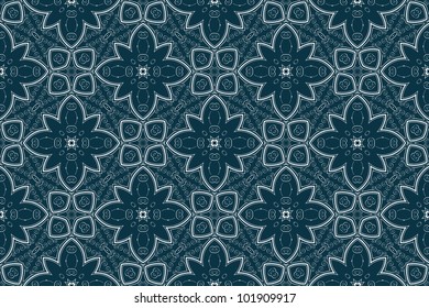 Seamless vector decorative blue wallpaper with floral ornament