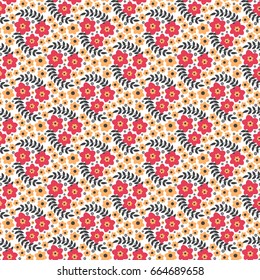 Seamless vector decorative floral pattern in a palette of red, orange and dark gray. Background with a natural motif for printing, design, decoupage, scrapbooking, textiles and other