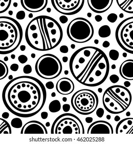 Seamless vector decorative hand drawn pattern. Black and white geometric endless background with ornamental decorative elements with ethnic, traditional motives.