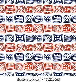 Seamless vector decorative hand drawn pattern. Black and white geometric endless background with ornamental decorative elements with ethnic, traditional motives.