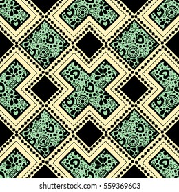 Seamless vector decorative hand drawn pattern. ethnic endless background with ornamental decorative elements with traditional etnic motives, tribal geometric figures..