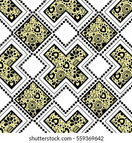 Seamless vector decorative hand drawn pattern. ethnic endless background with ornamental decorative elements with traditional etnic motives, tribal geometric figures..