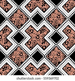 Seamless vector decorative hand drawn pattern. ethnic endless background with ornamental decorative elements with traditional etnic motives, tribal geometric figures..