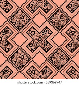 Seamless vector decorative hand drawn pattern. ethnic endless background with ornamental decorative elements with traditional etnic motives, tribal geometric figures..