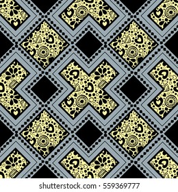 Seamless vector decorative hand drawn pattern. ethnic endless background with ornamental decorative elements with traditional etnic motives, tribal geometric figures..