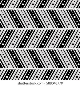 Seamless vector decorative hand drawn pattern. ethnic endless background with ornamental decorative elements with traditional etnic motives, tribal geometric figures. Print for wrapping, background.