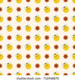 Seamless vector decorative pattern with bees and flowers. Background for printing on paper, wallpaper, covers, textiles, fabrics, for decoration, decoupage, scrapbooking and other