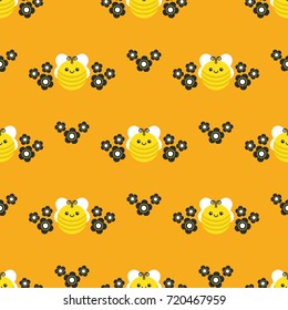 Seamless vector decorative pattern with bees and flowers. Background for printing on paper, wallpaper, covers, textiles, fabrics, for decoration, decoupage, scrapbooking and other
