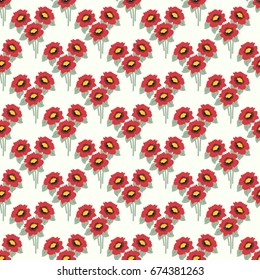 Seamless vector decorative pattern. Bouquets of red flowers on a light background. Image for print, design, decor, textiles, scrapbooking, wallpaper and other